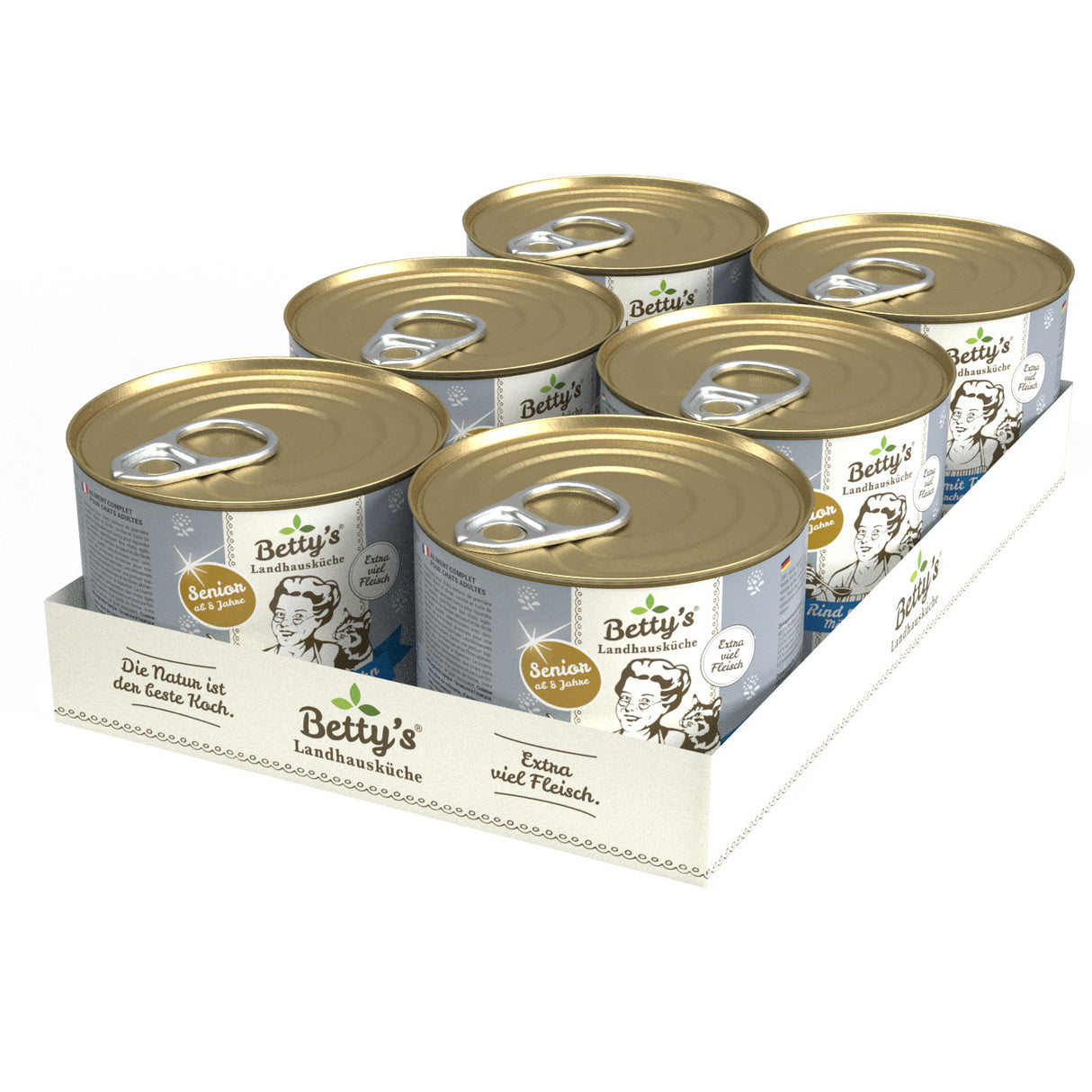 6er Tray Bettys Katze Senior Rind mit Truthah