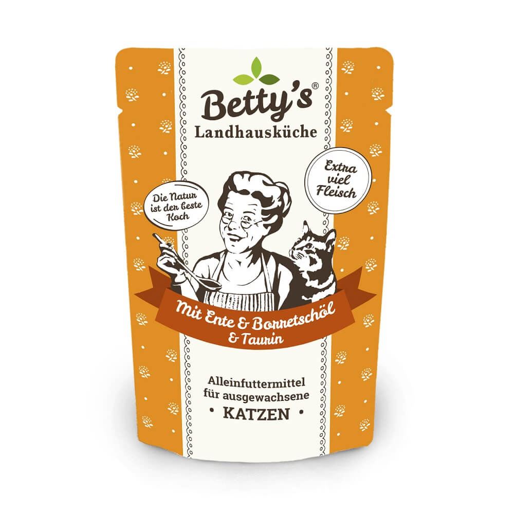 Betty's Pouch Beutel Katzenfutter Ente mit Geflügel und Borretschöl
