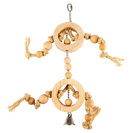Vogelspielzeug aus Holzringen mit Holzperlen