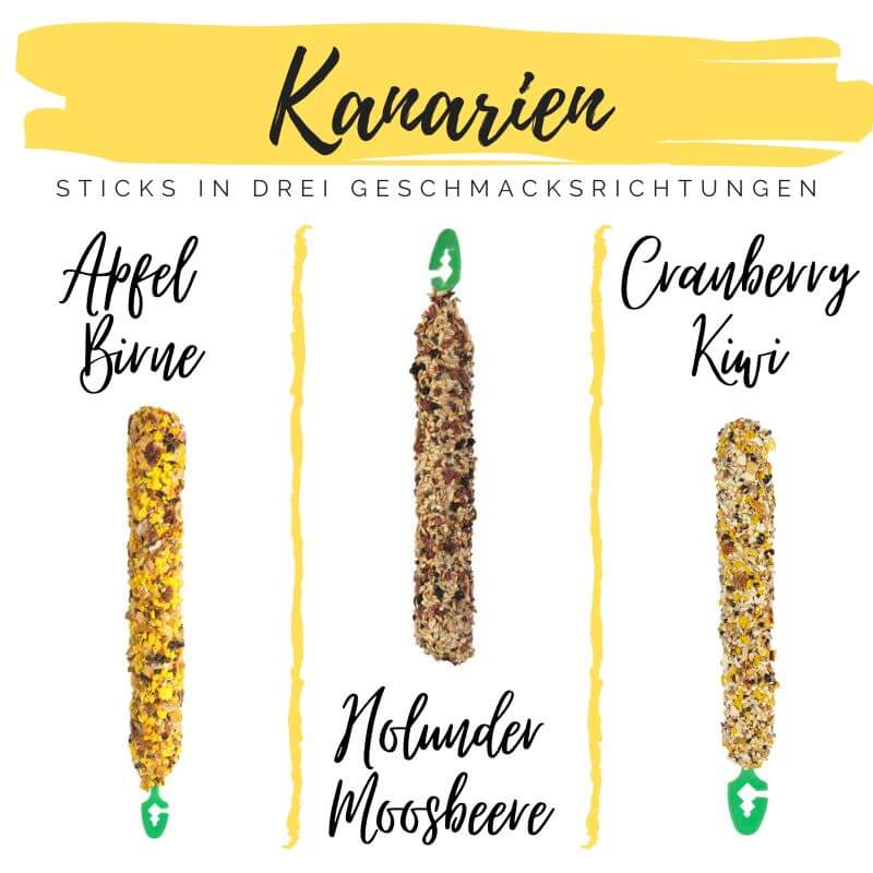Kanarien Sticks in drei Geschmacksrichtungen