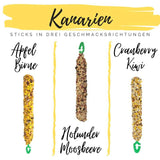 Kanarien Sticks in drei Geschmacksrichtungen