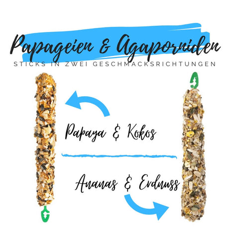 Papageiensticks in zwei verschiedenen Sorten