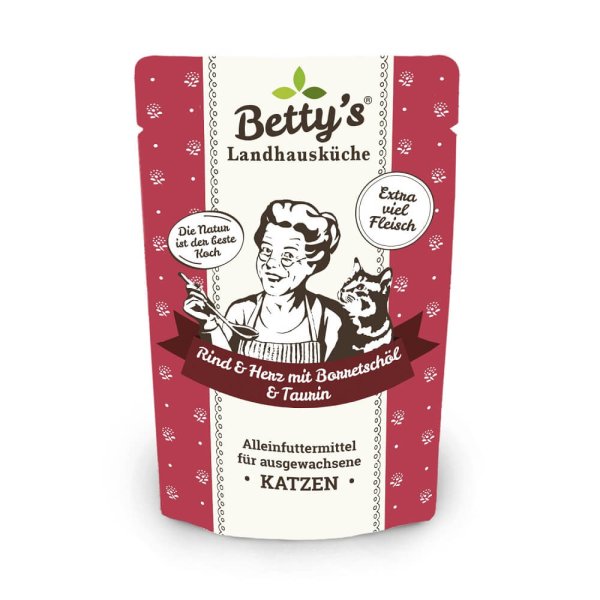 Betty's Pouch Beutel Katzenfutter Rind mit Herz und Borretschöl